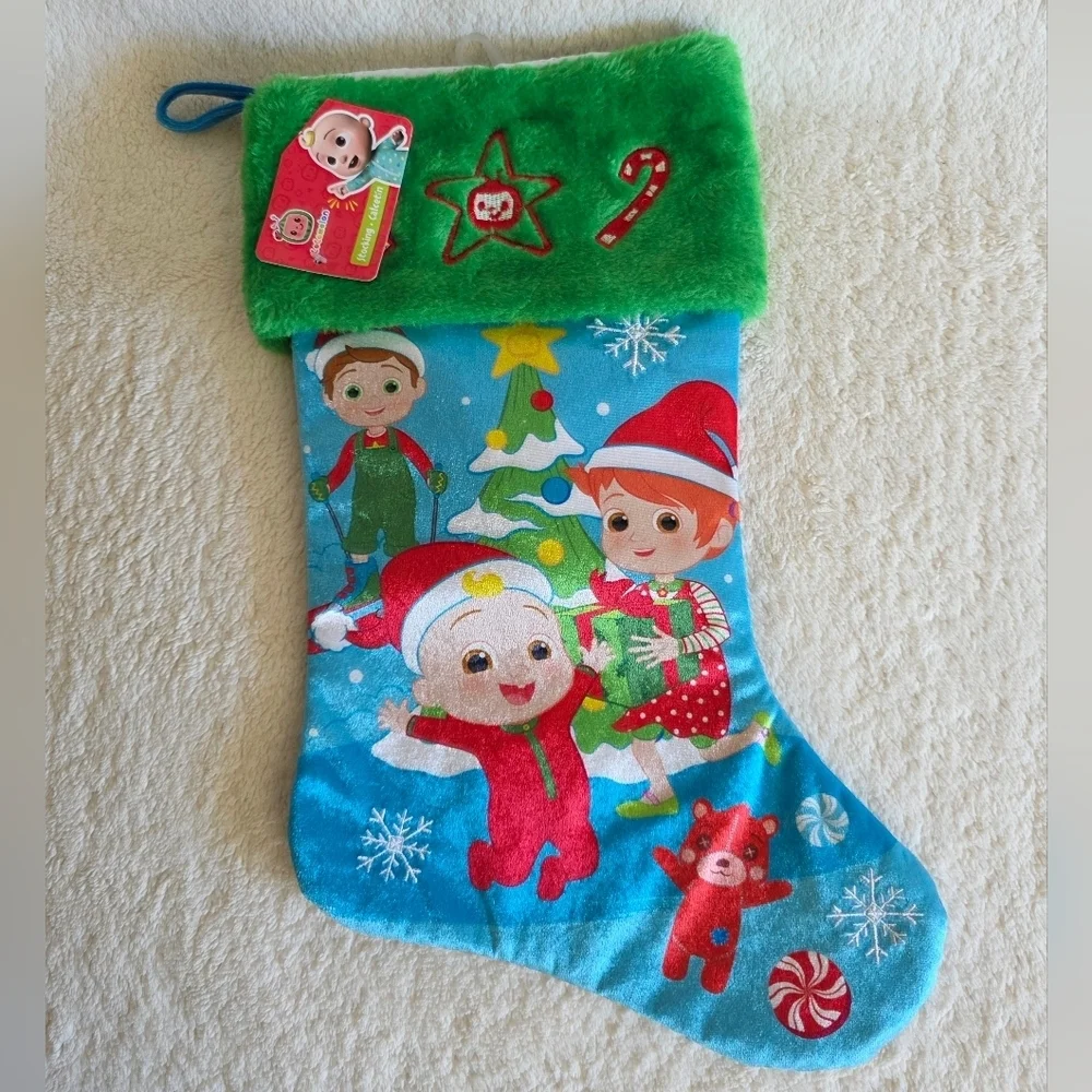 New Cocomelon blue Christmas Stocking Hanging JJ, Yo Yo, Tom Tom, teddy bear 17